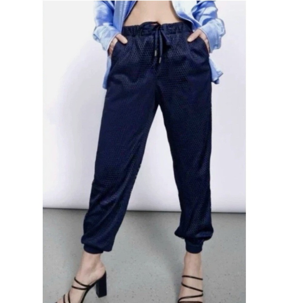 Wildfang Empower Mesh Drawstring Jogger Pants Navy Blue NWT Sml Androgynous Edgy